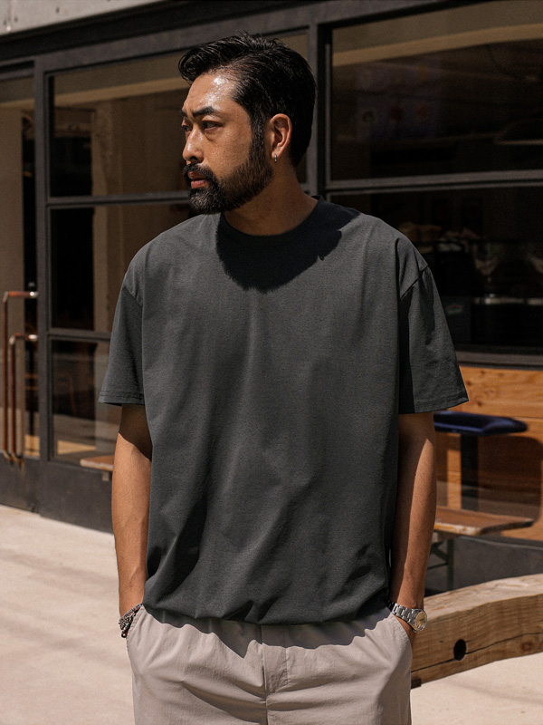 (L-6XL)<BR>슬라니크 넣은척 밴딩반팔티 T046