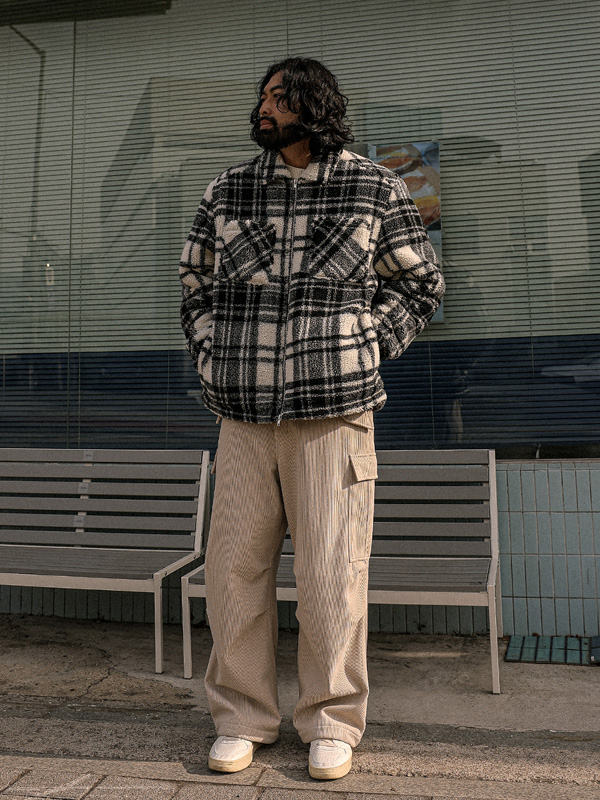 (XL-6XL)<br>니아우사 フリース 체크집업 J002