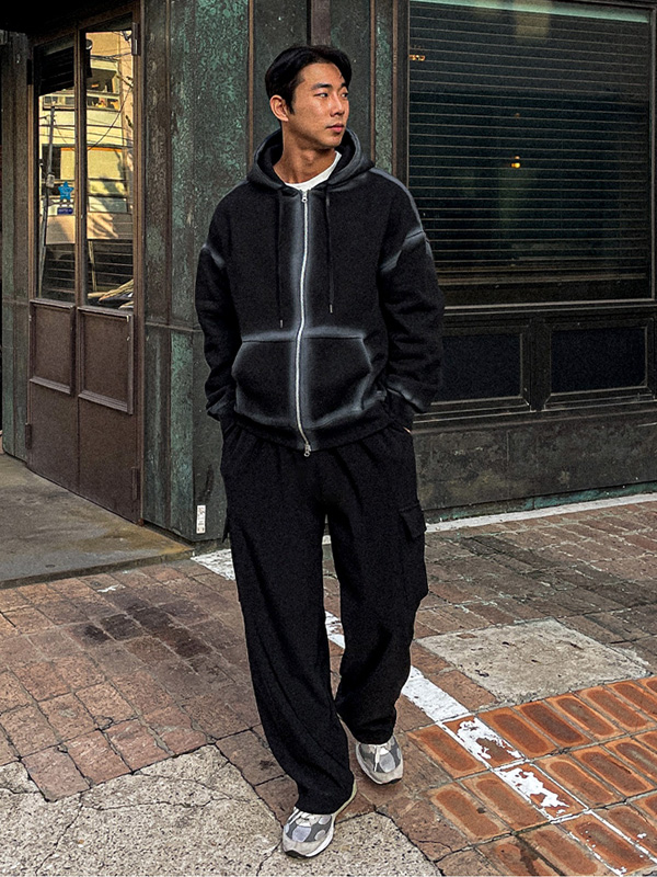 (M-4XL)<BR>하리터 セミワイドフィット カーゴバンディング 기모팬츠