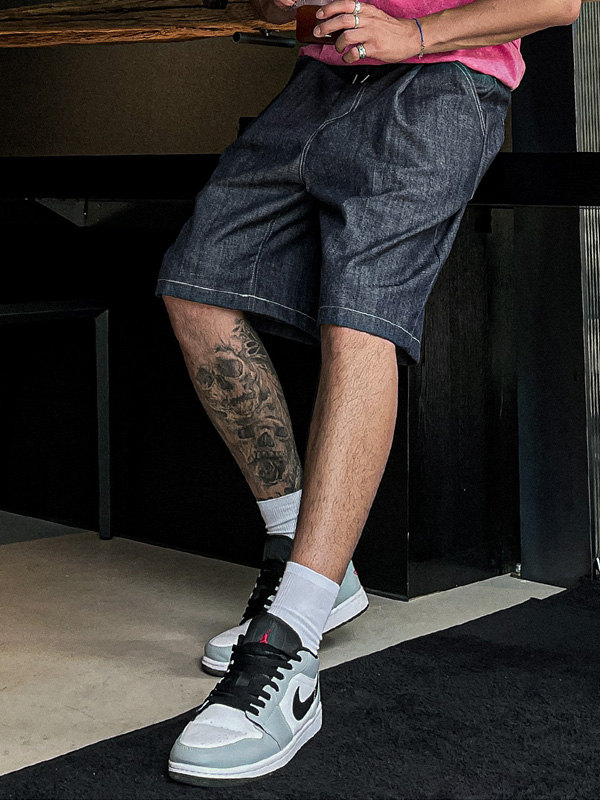 (L-5XL)<BR>치칼리 バミューダ ノンウォッシュジーンズ バンディングパンツ