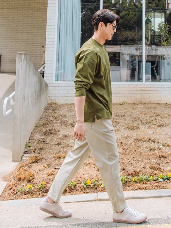 (L-5XL)<br>타기니 プリミアム·コットン 切開長袖Tシャツ