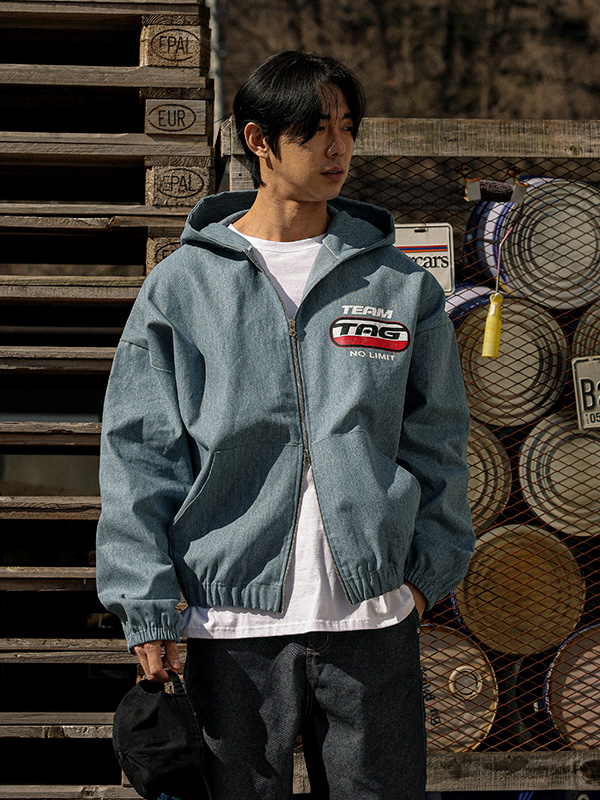 (XL-6XL)<BR>세츠린 ノンウォッシュジーンズ 후드집업점퍼