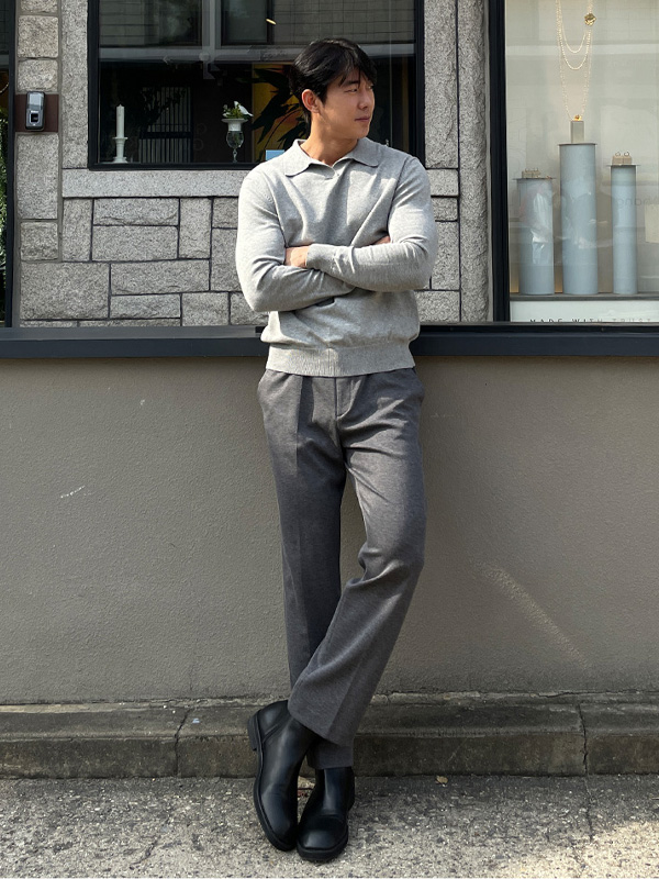 (L-5XL)<br>아드보나 オープンカラー 長袖ニット