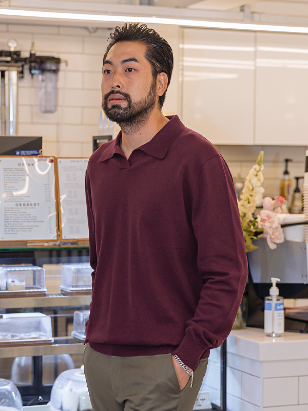 (L-5XL)<br>아드보나 オープンカラー 長袖ニット