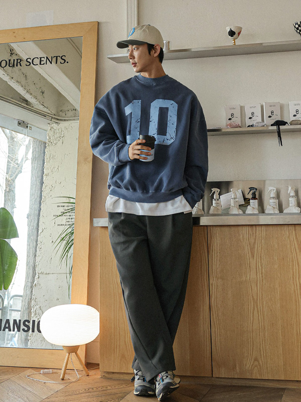 커머나린 顔料  起毛マンツーマンTシャツ