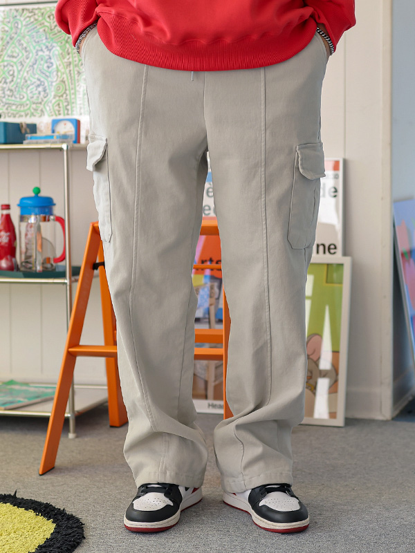 (L-4XL)<BR>라오인 セミワイドフィット 카고기모팬츠