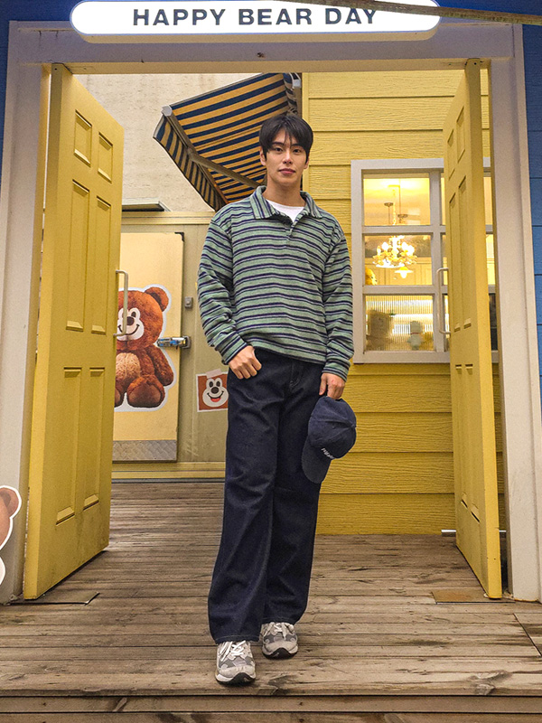 하니타치 ストライプ フリース カラーティー