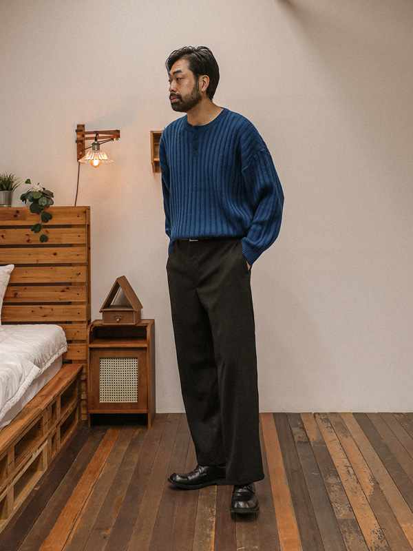 안코나 ヘンリーネック リブニット