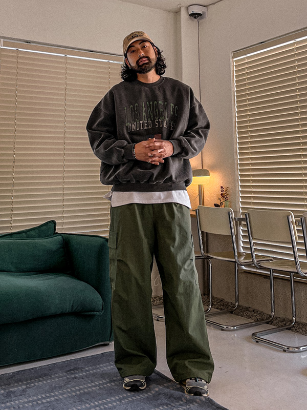 (L-5XL)<BR>카다룬 セミワイドフィット バンディング·カーゴ 기모팬츠 1919