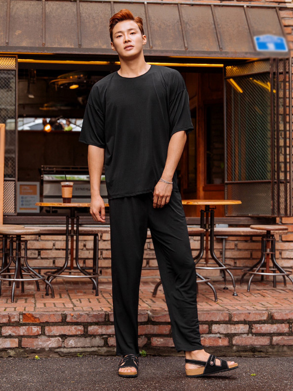 (L-5XL)<BR>퓨즈 아이스 半そでティー+레버튼 아이스 バンディングパンツ <br><font color="#098a09"><B>長さを選択 하(基本的な,ロング+10cm)</B></font>