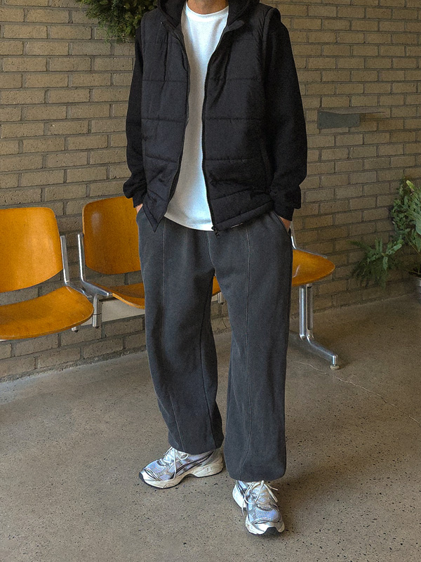 (M-5XL)<br>아레코 顔料 밴딩조거 기모팬츠