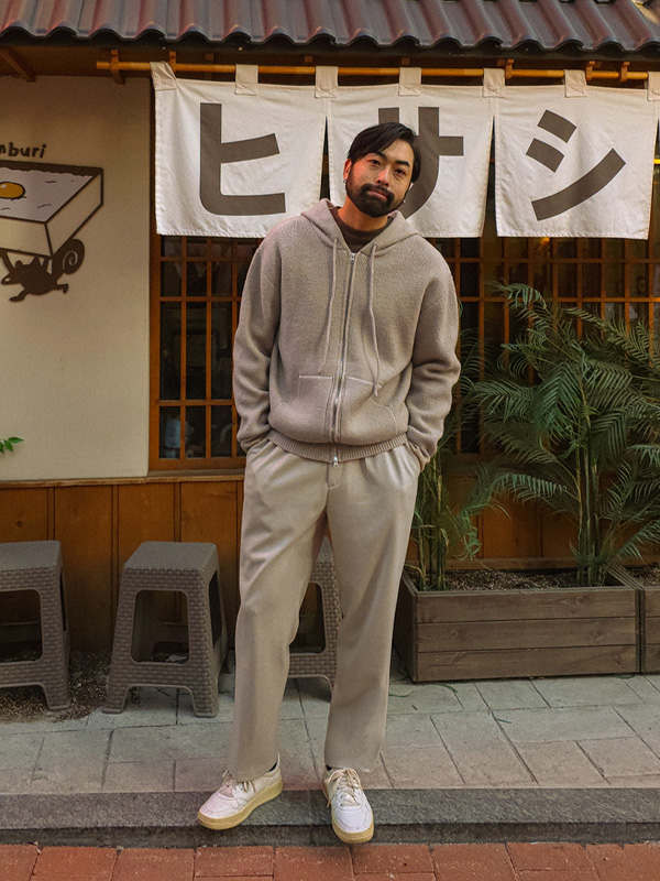 샐다나 ニットフードジップアップ