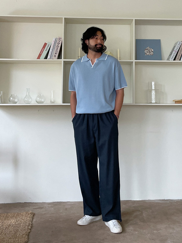 (L-5XL)<br>라타리 オープンカラー 半袖のニット