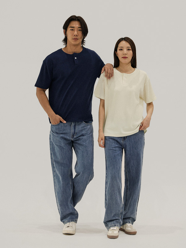 (L-5XL)<br>벨론 ヘンリーネック 半そでティー