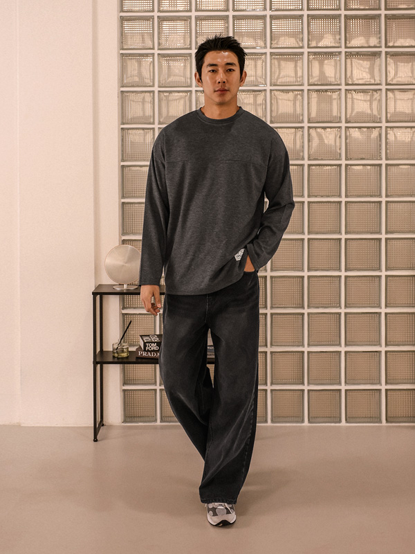 (L-5XL)<br>꺼내입어요 切開 長袖Tシャツ<br><font color="#fb5ec9"><B>[1+1]</B></font>