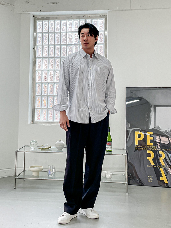 (L-5XL)<br>닐스 オックスフォード ストライプ  シャツ