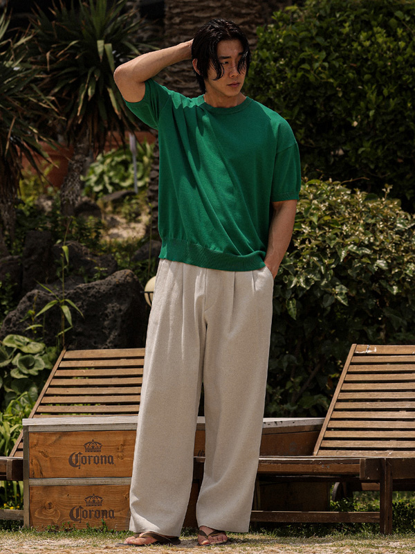 (S-5XL)<BR>발비스 セミワイドフィット バックバンディング リネンスラックス
