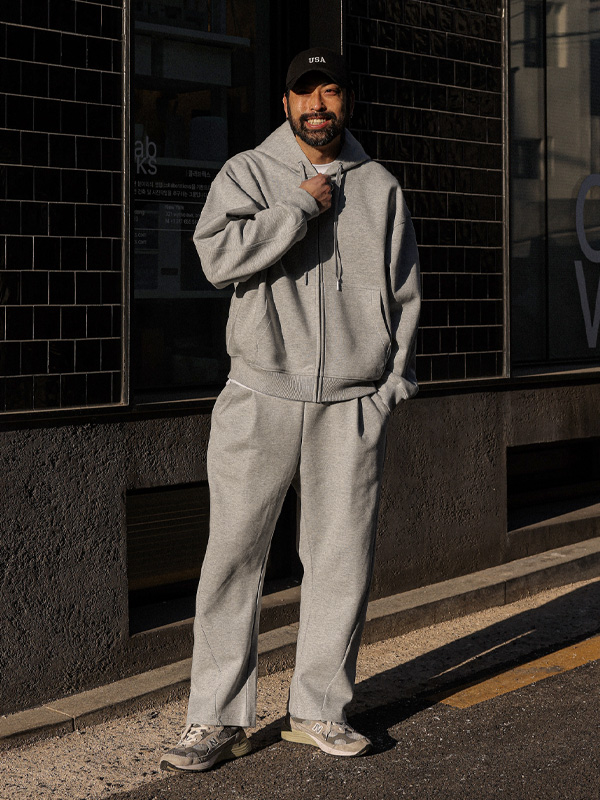 (M-6XL)<br>쿱사 切開 フードジップアップ+올드루 セミワイドフィット 밴딩팬츠<br><font color="#098a09"><B>기장선택 (基本的な,ロング+8cm)</B></font>