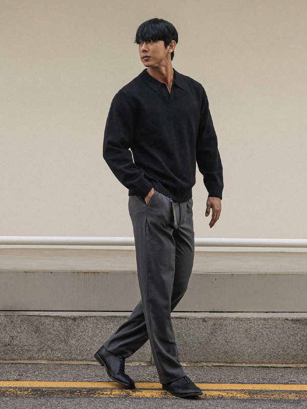 (M-5XL)<BR>도펄 オープンカラー 長袖ニット