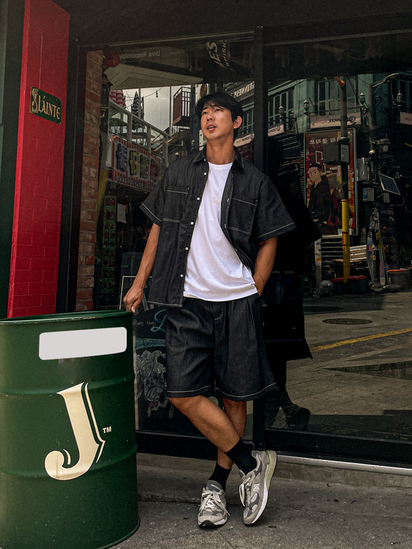 (XL-6XL)<BR>카이토 リネンノンウォッシュジーンズ 半袖シャツ