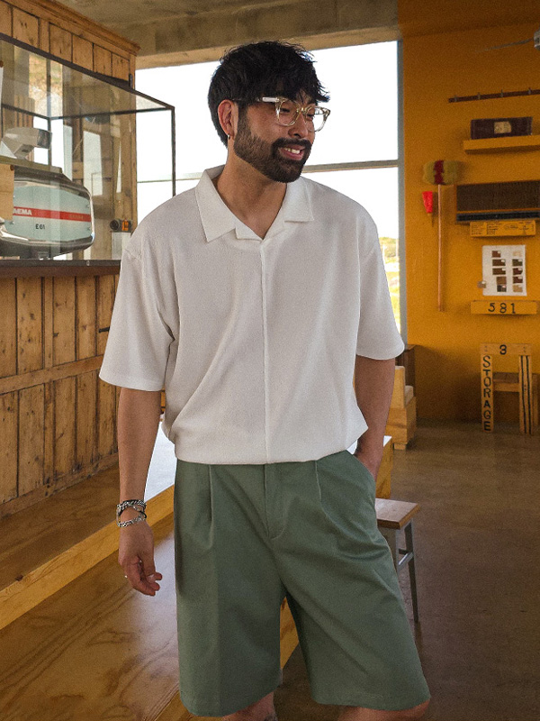 (L-4XL)<BR>머크버라 オープンカラー 半そでティー