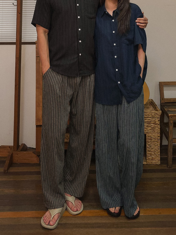 (L-5XL)<BR>스톨린 セミワイドフィット ストライプ バンディングパンツ