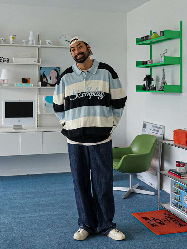 (XL-4XL)<BR>둠카 ストライプ 카라니트