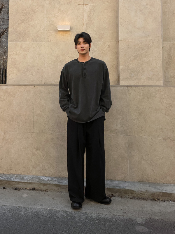 (XL-4XL)<br>다니코보 顔料 ヘンリーネック 長袖Tシャツ