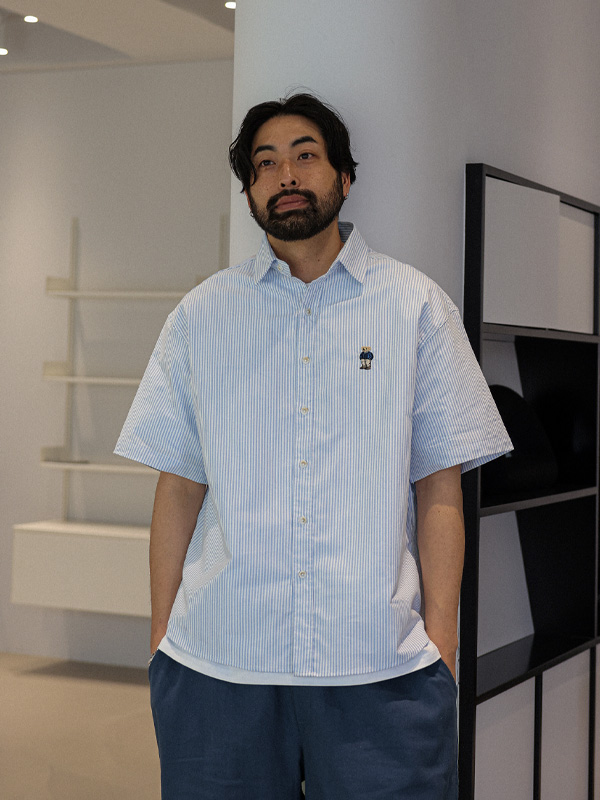 (XL-6XL)<br>다트퍼드 ストライプ 半袖シャツ N020