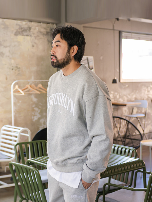 [SET](L-6XL)<BR>ブルックリン トレーニング セット フード　/マンツーマン+조거/세미와이드<br><font color=