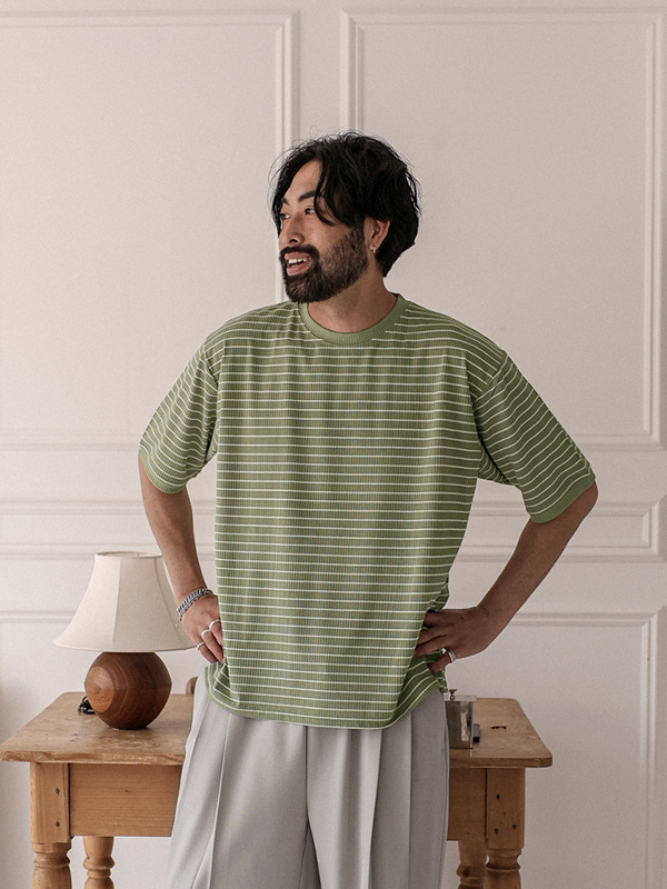 (M-4XL)<BR>팔리타나 縞模様 半そでティー