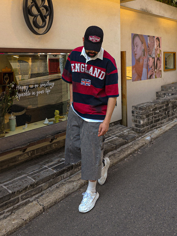 르자브카 縞模様 半袖襟Tシャツ