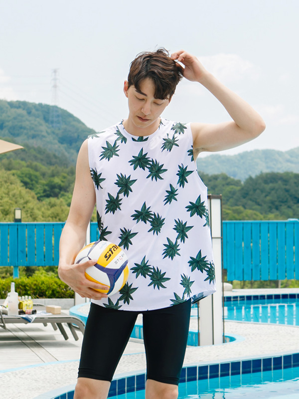 (L-2XL)<br>여행을 떠나요 나뭇잎 ラッシュガード袖なしシャツ