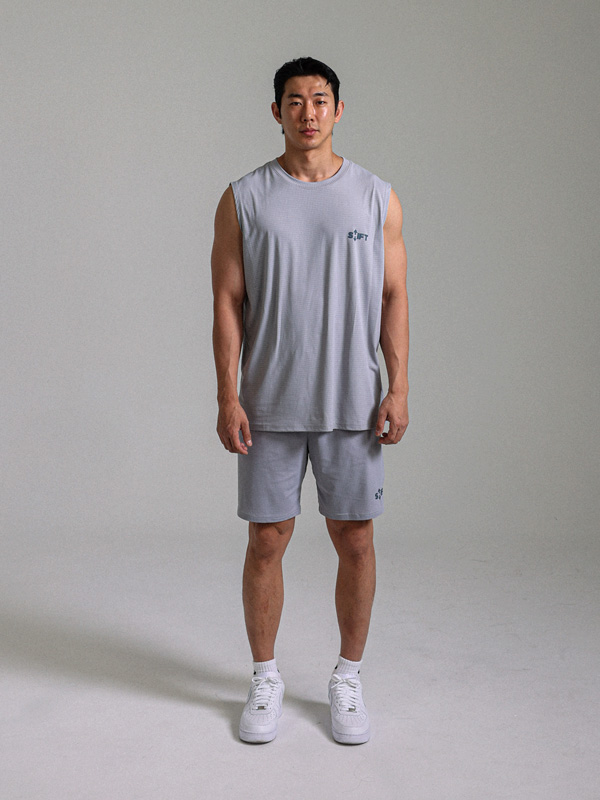 [SET](M-6XL)<BR>크크에 トレーニングセット(袖なし/半そでティー+ハーフパン)<br><font color="#072c81"><B>[ W.DNA ]</B></font>