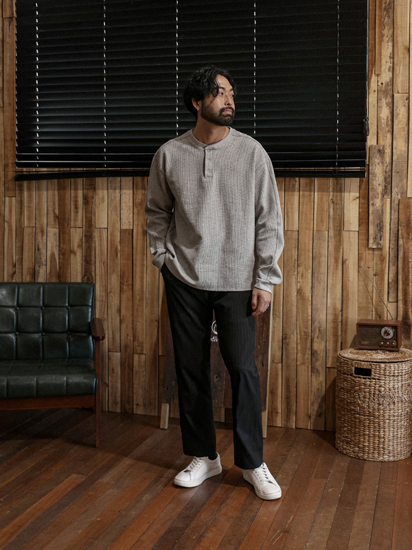 (M-7XL)<BR>코우리 標準フィット ストライプ 뒷밴딩팬츠 S013-P