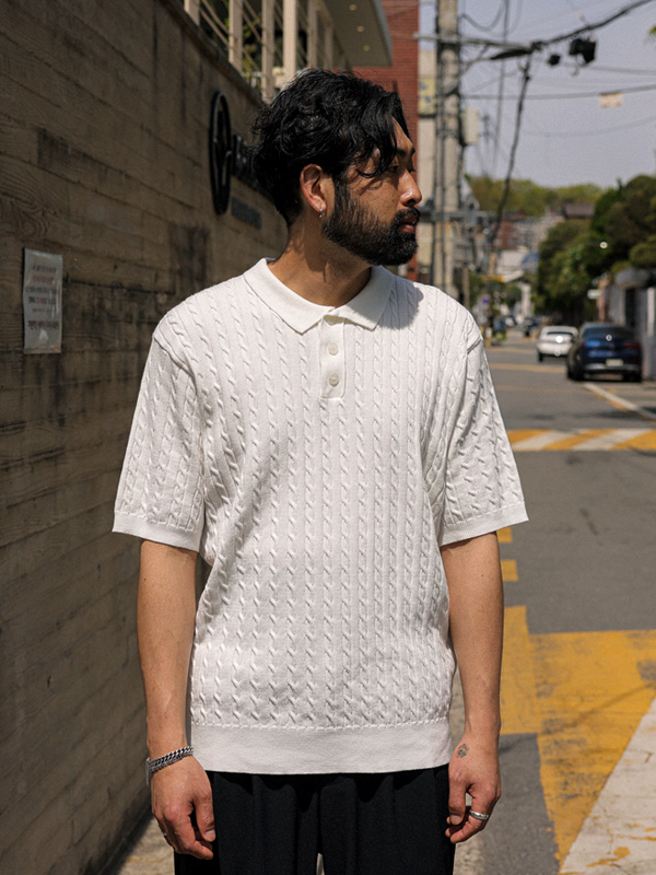 (L-4XL)<br>마크란 半袖襟Tシャツ