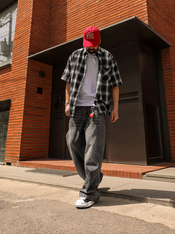 (M-4XL)<br>바트라노 チェック半袖シャツ