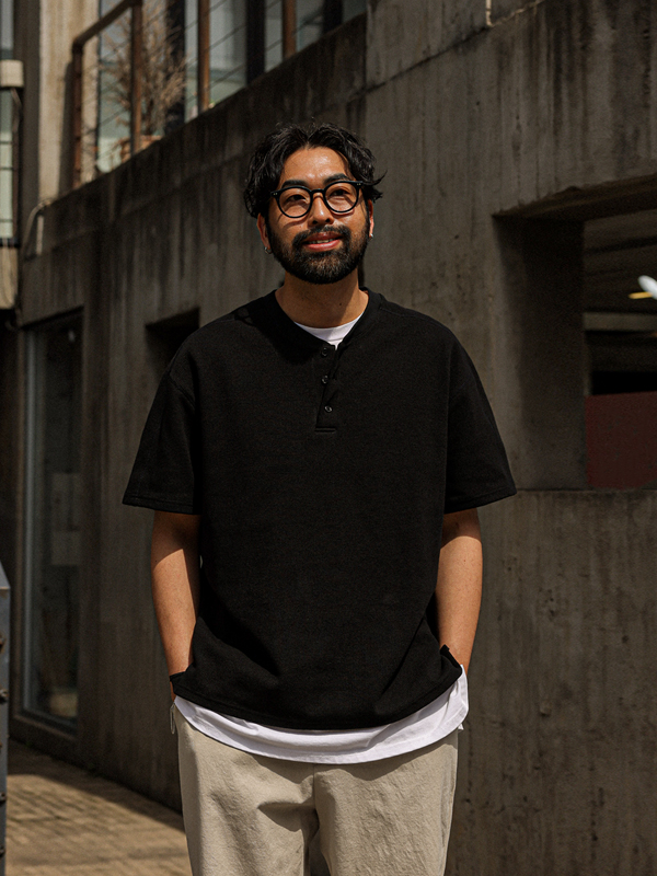(L-5XL)<BR>로우링스 ヘンリーネック ワッフル半袖Tシャツ T075