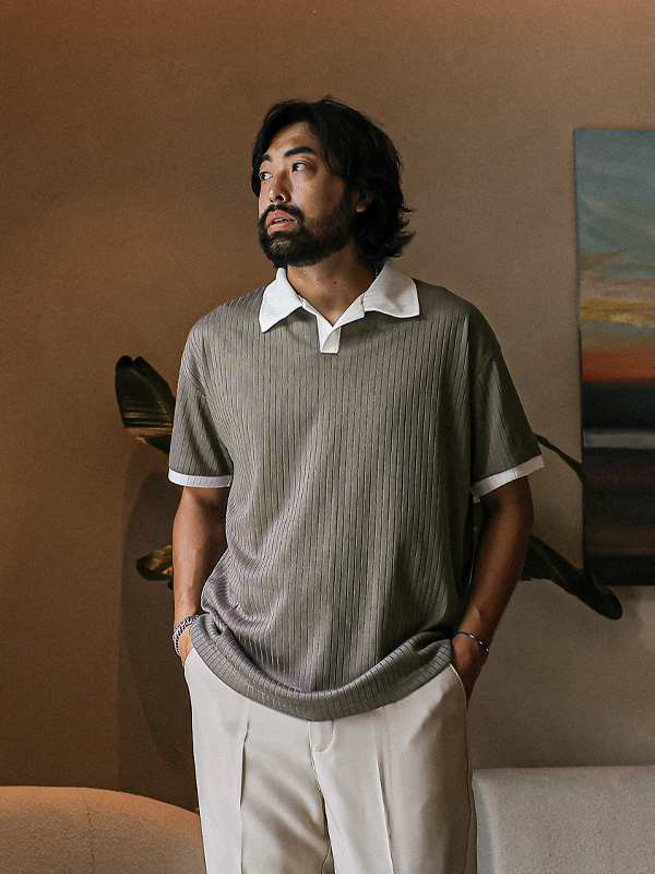 (L-4XL)<BR>알로피 半袖襟Tシャツ