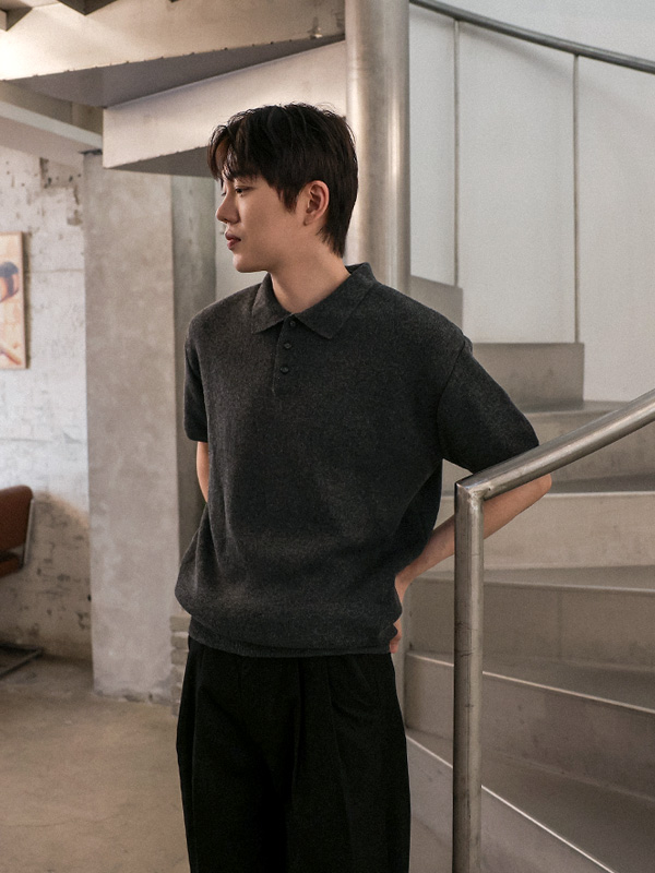 통크 リネン 半袖襟ニット