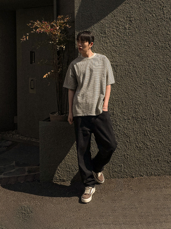 (L-5XL)<BR>킨더슬리 顔料 縞模様 半そでティー