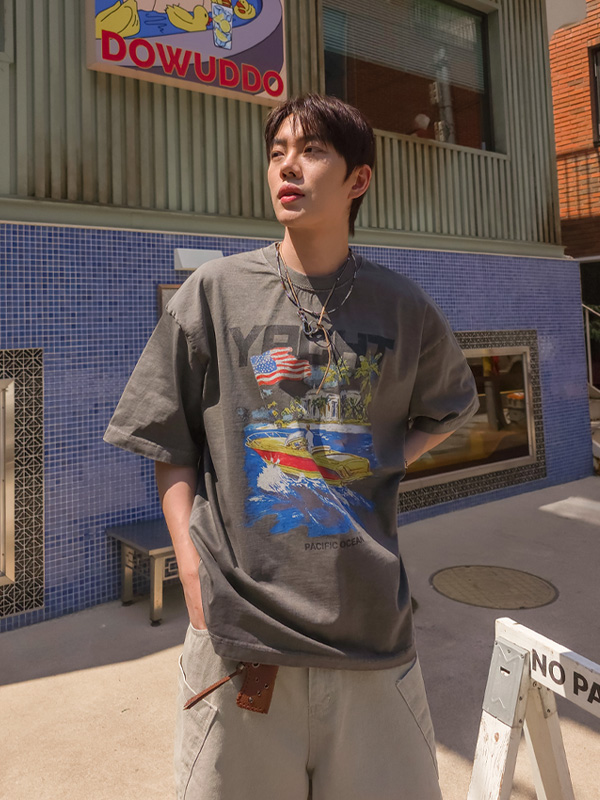 (XL-4XL)<br>트로기르 顔料 半そでティー