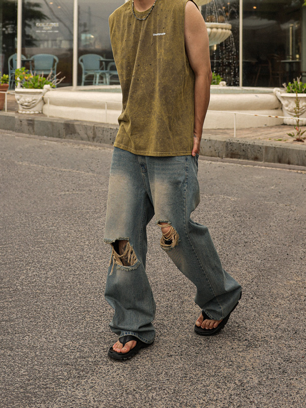 (S-2XL)<BR>고카크 セミワイドフィット デニムパンツ