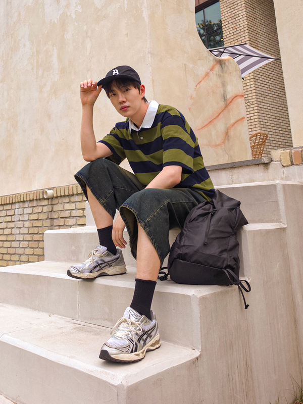 써니베일 縞模様 半袖襟Tシャツ