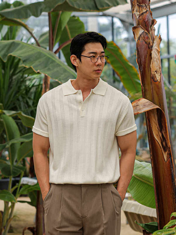 (L-7XL)<BR>로스랜드 半袖襟ニット S006