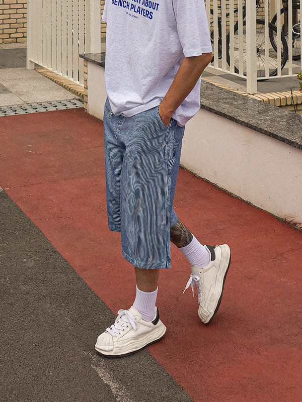 <font color="#660616">[Big ing EVENT 商品]</font><br>(L-6XL)<BR>아던트 ストライプ バミューダ バンディング半ズボン