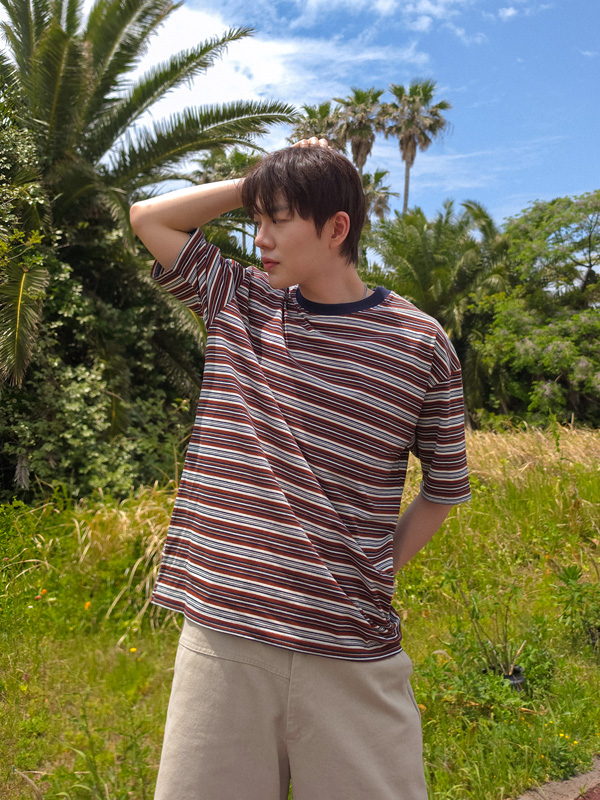(L-5XL)<br>마시아스 ストライプ 半そでティー T082