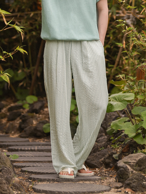 (L-7XL)<BR>레인폴 セミワイドフィット ストライプ バンディングパンツ