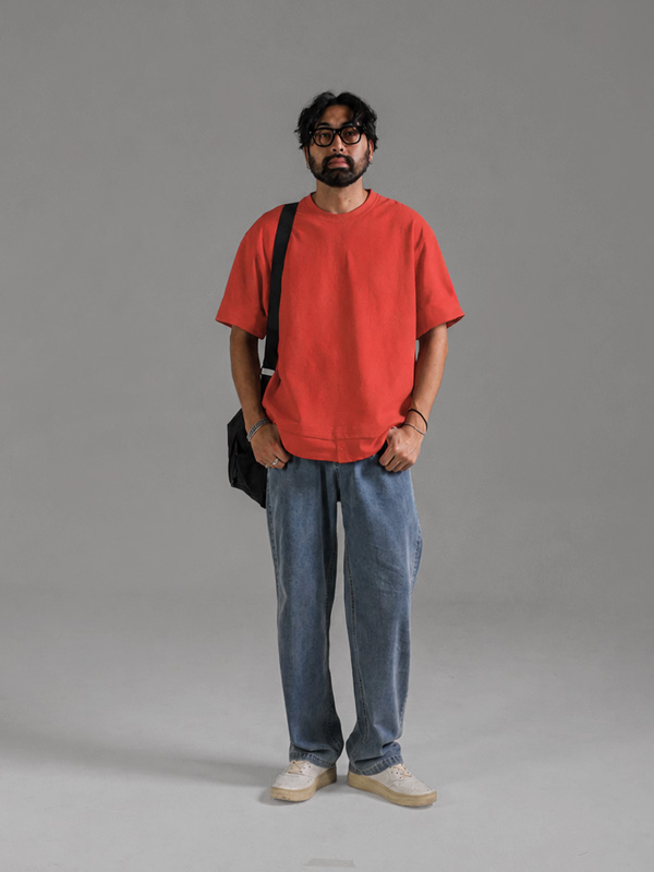 (L-6XL)<br>헤브린 サイド·スリット 半そでティー