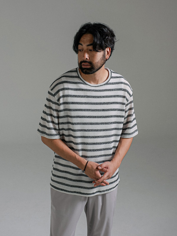 (L-4XL)<br>논코스키 縞模様 半袖のニット